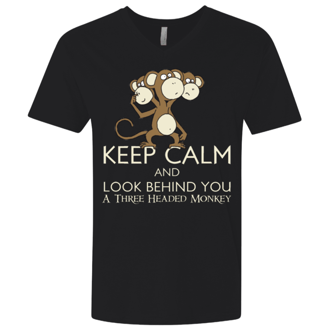 Keep Calm & Look Behind You A Three Headed Monkey Men's Premium V-Neck