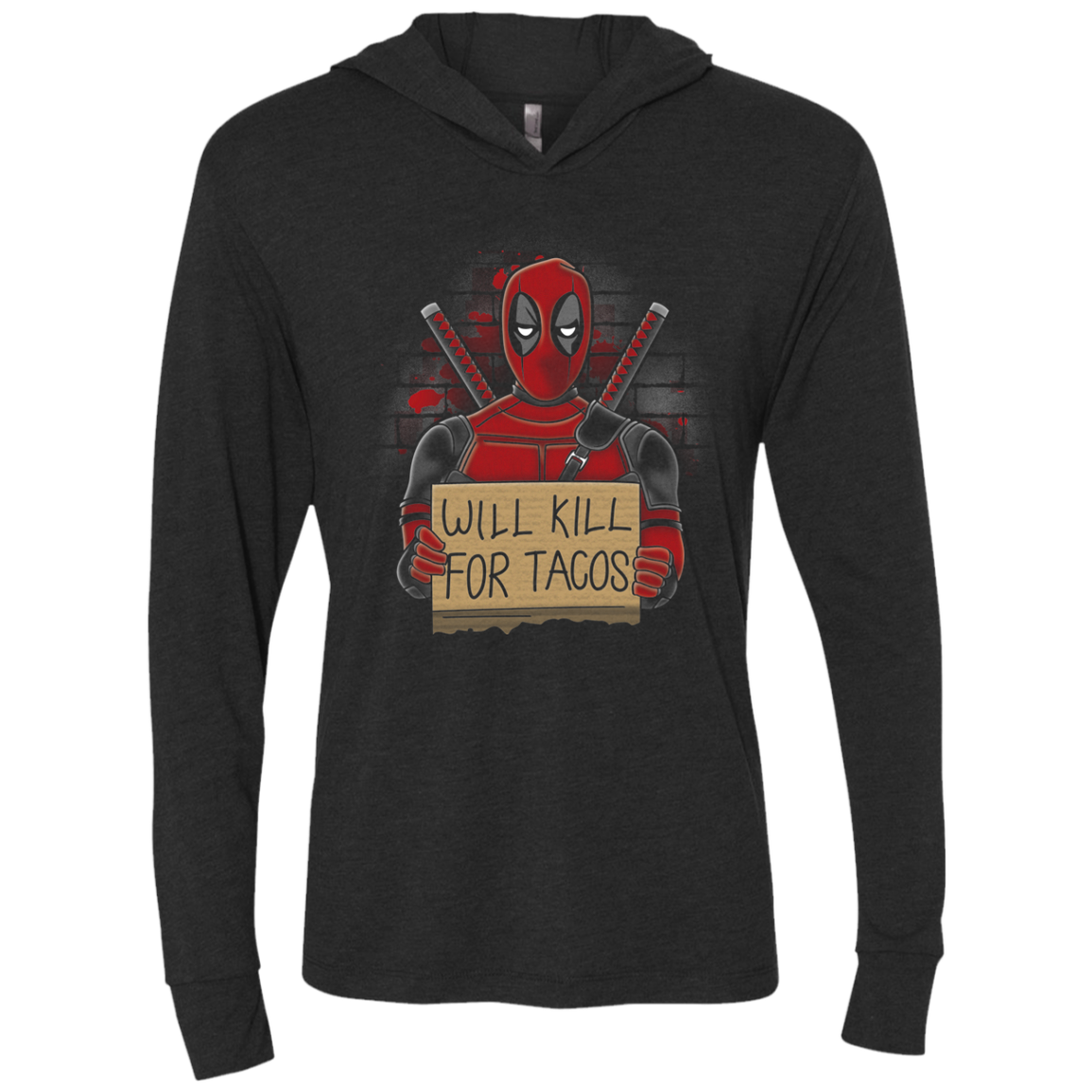 Will Kill for Tacos Triblend Long Sleeve Hoodie Tee