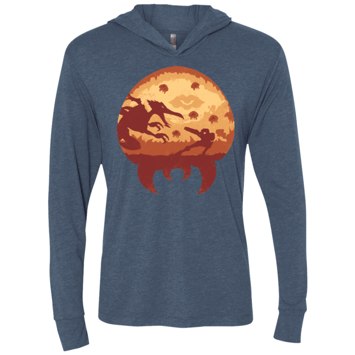 Escape from Zebes Triblend Long Sleeve Hoodie Tee