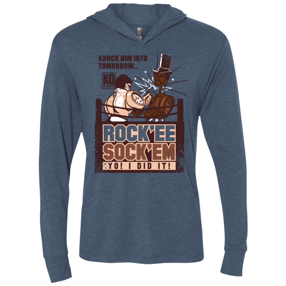 Rockee Sockem Triblend Long Sleeve Hoodie Tee