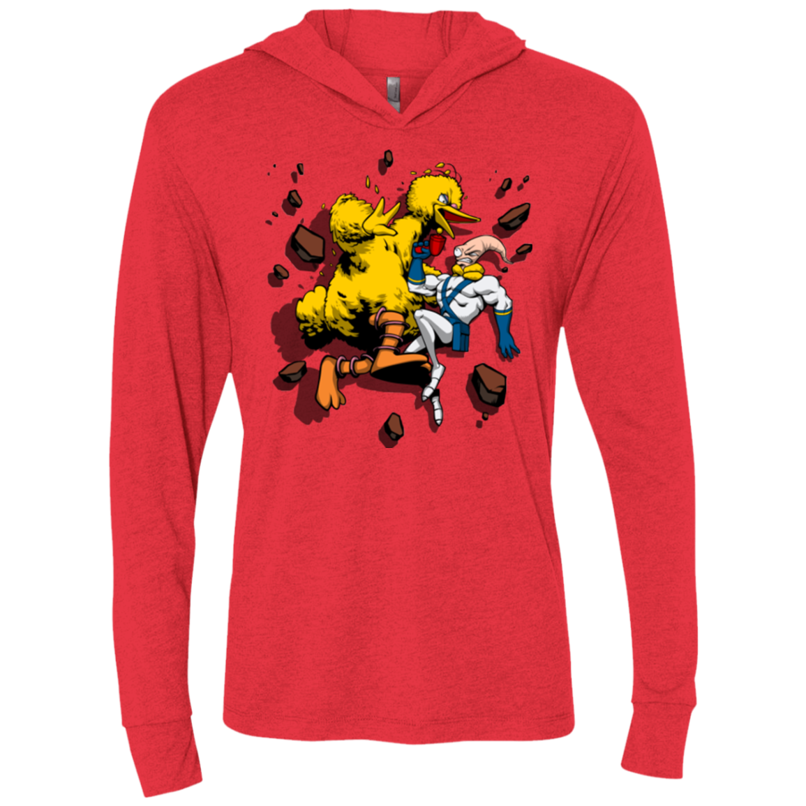 Big Bird and Worm Triblend Long Sleeve Hoodie Tee