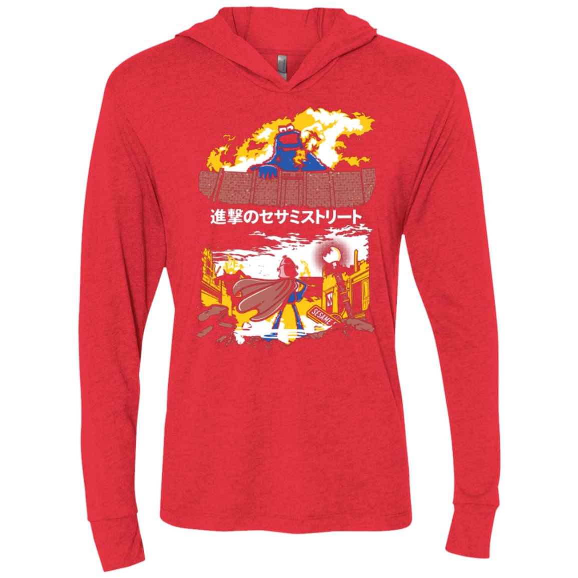 Attack on Sesame Street Triblend Long Sleeve Hoodie Tee