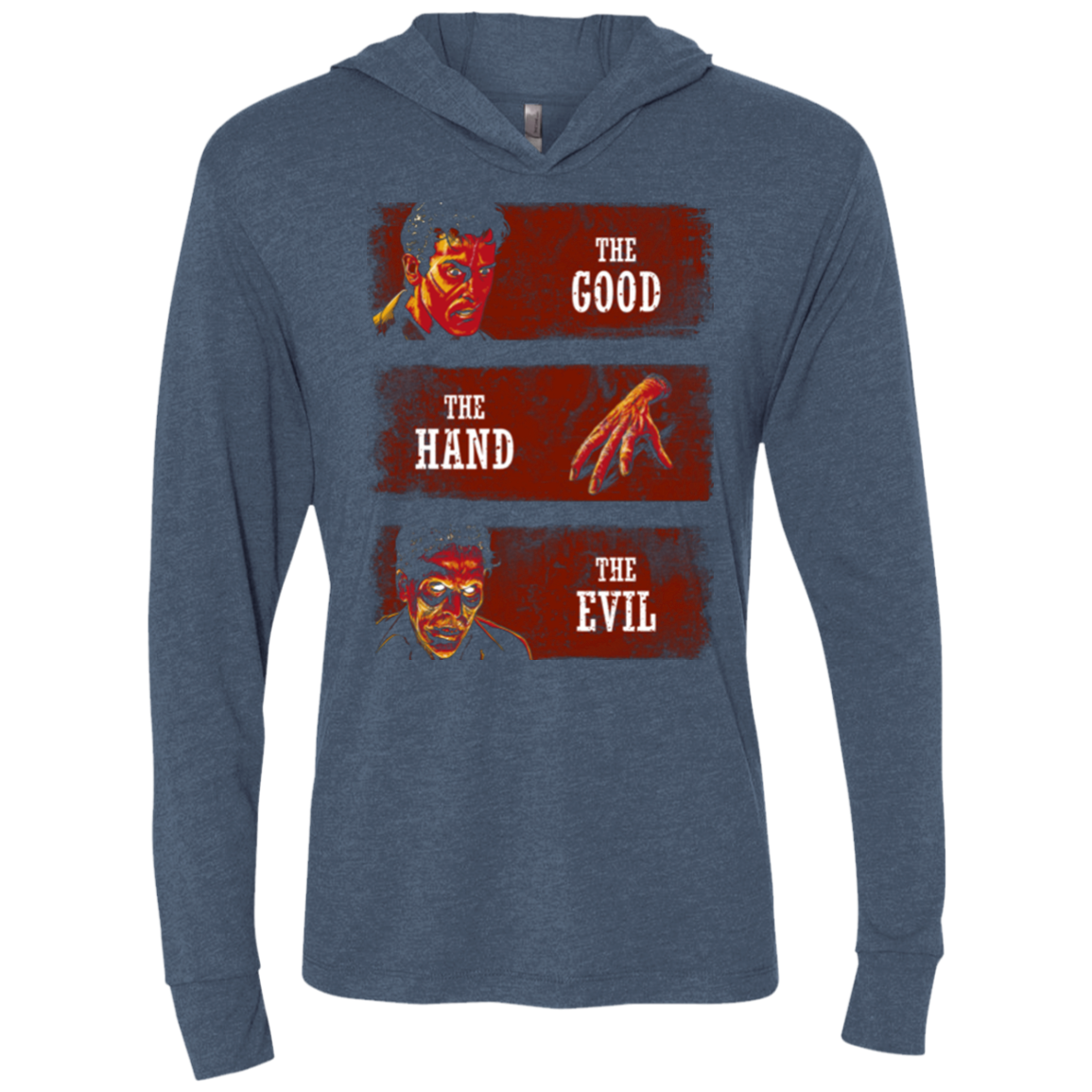 The Good the Hand and the Evil Triblend Long Sleeve Hoodie Tee