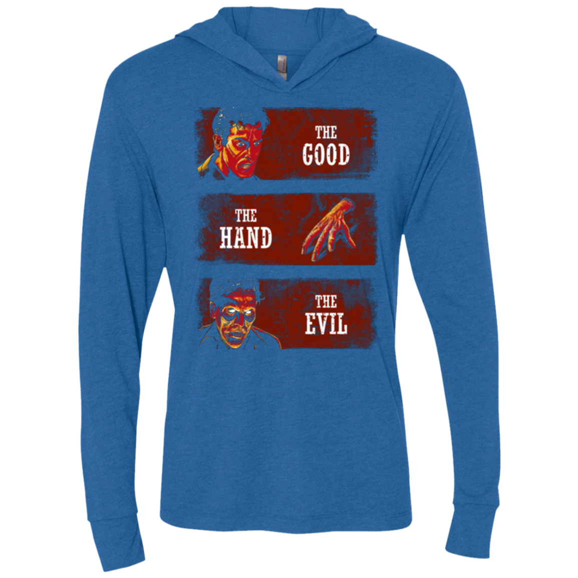 The Good the Hand and the Evil Triblend Long Sleeve Hoodie Tee