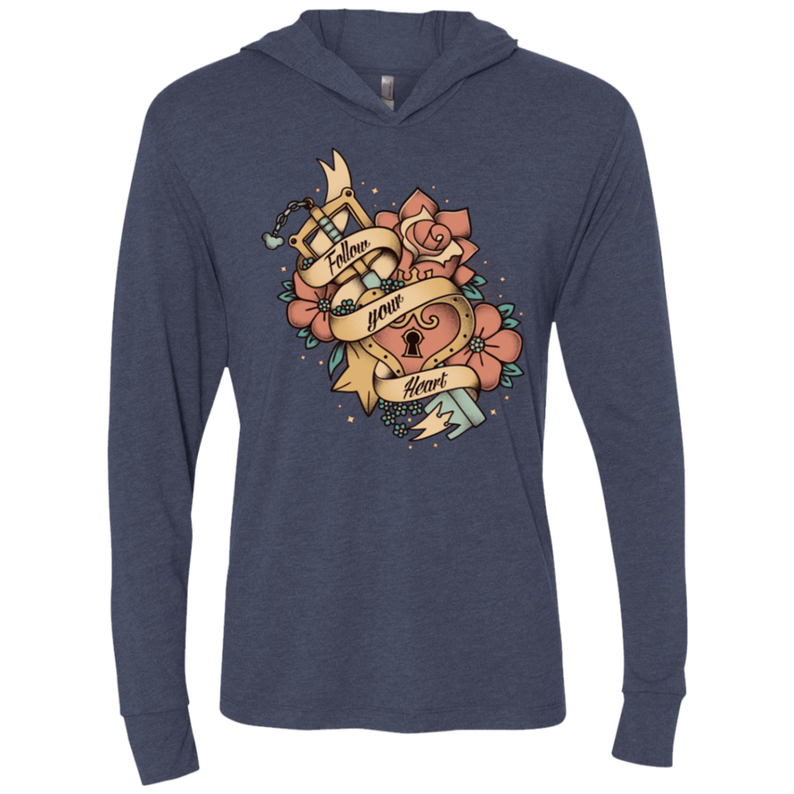 Follow your heart Triblend Long Sleeve Hoodie Tee