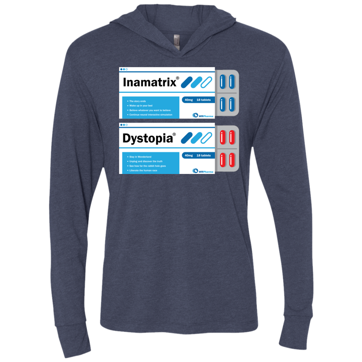 Red or Blue Triblend Long Sleeve Hoodie Tee