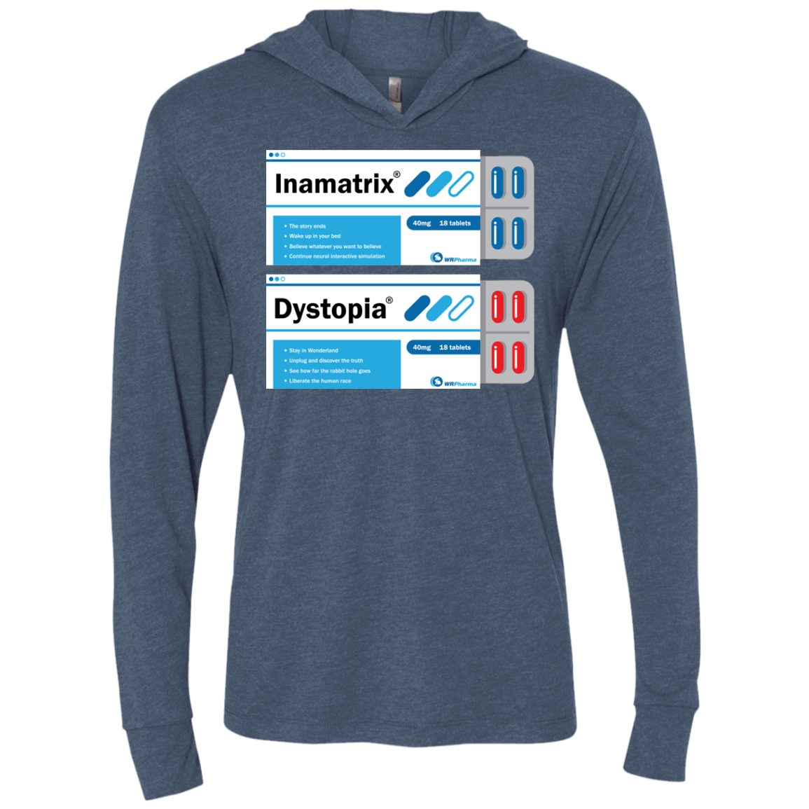 Red or Blue Triblend Long Sleeve Hoodie Tee