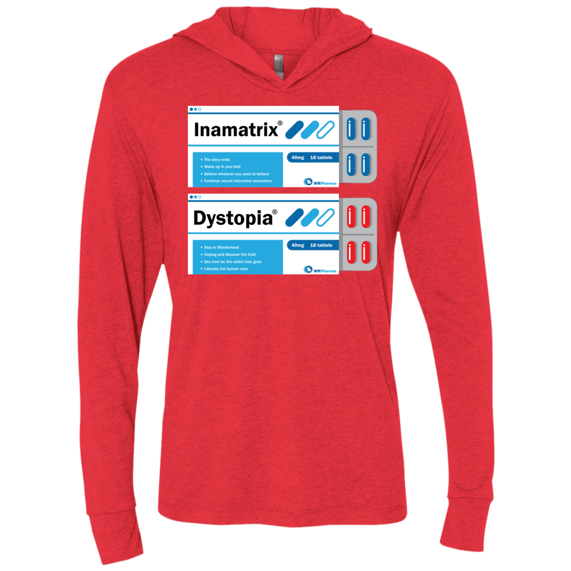 Red or Blue Triblend Long Sleeve Hoodie Tee