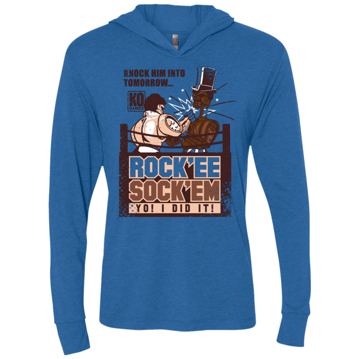 Rockee Sockem Triblend Long Sleeve Hoodie Tee