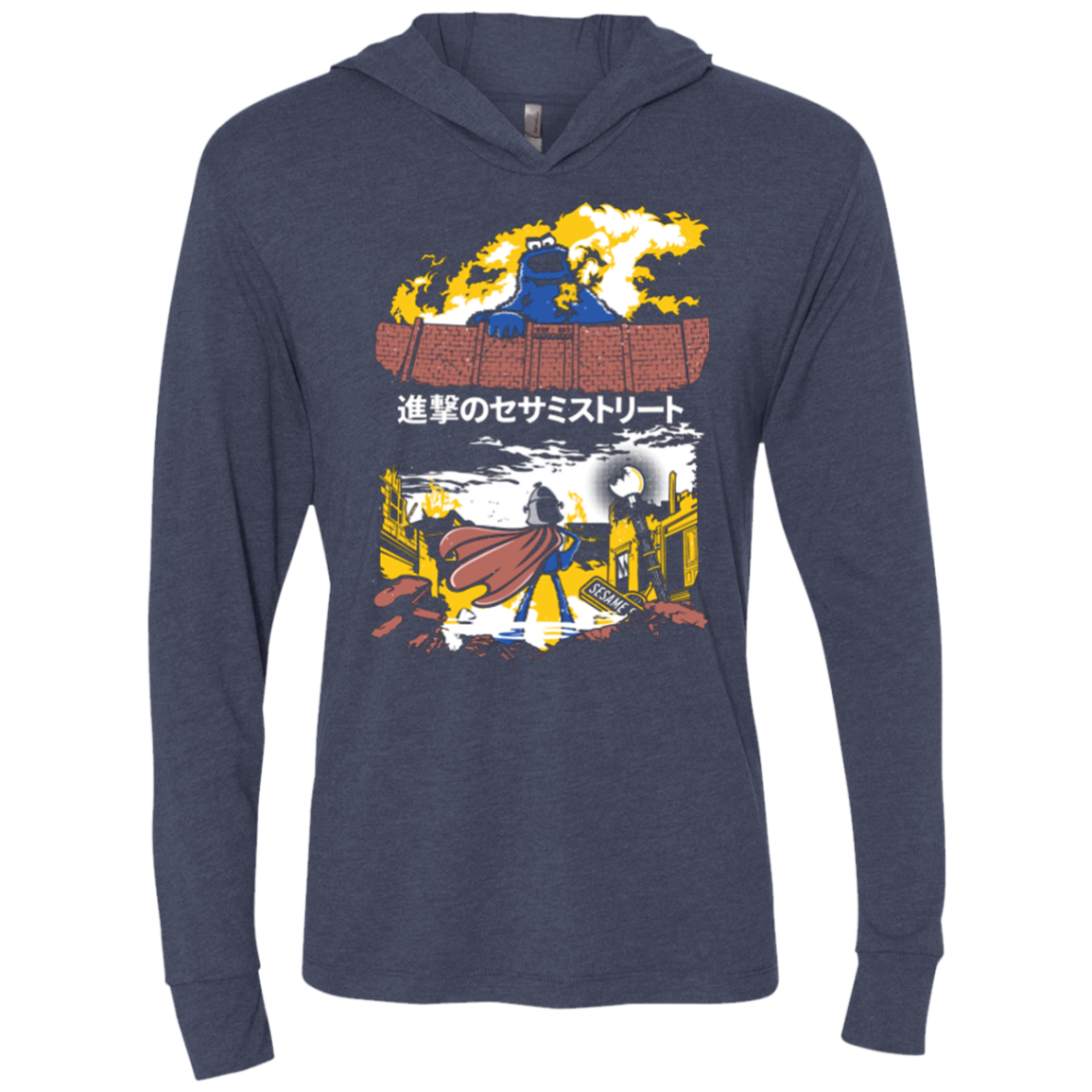 Attack on Sesame Street Triblend Long Sleeve Hoodie Tee