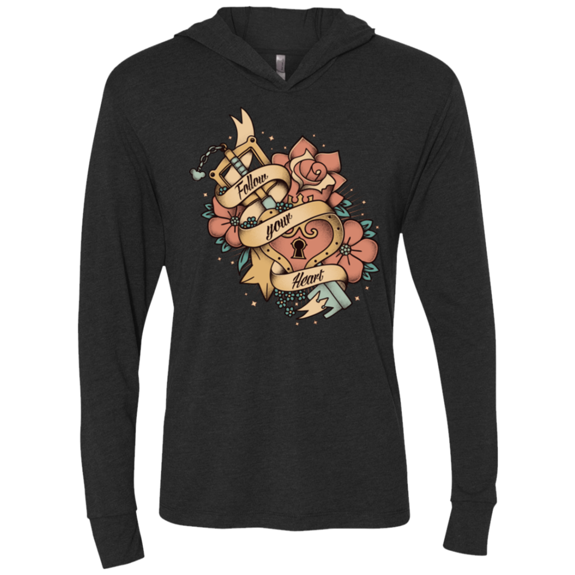 Follow your heart Triblend Long Sleeve Hoodie Tee