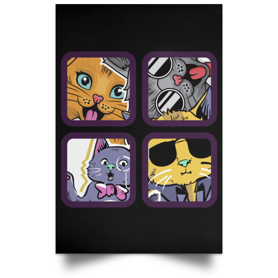 Housewares Black / 12" x 18" 4 Cool Cats Portrait Poster