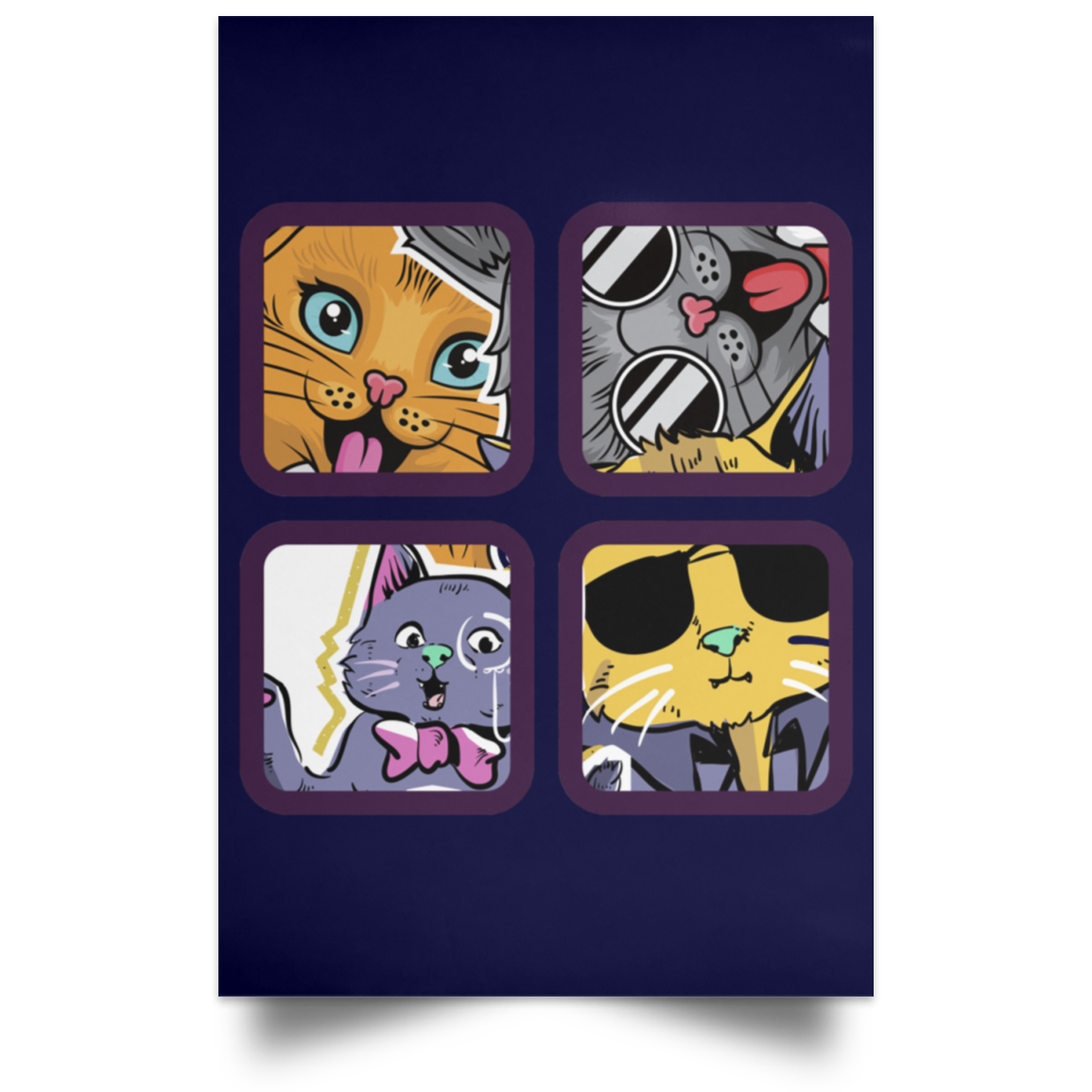 Housewares Navy / 12" x 18" 4 Cool Cats Portrait Poster