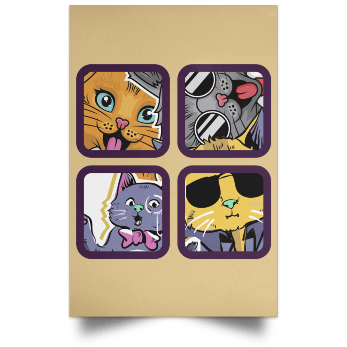 Housewares Tan / 12" x 18" 4 Cool Cats Portrait Poster