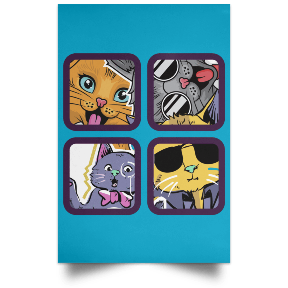 Housewares Turquoise / 12" x 18" 4 Cool Cats Portrait Poster