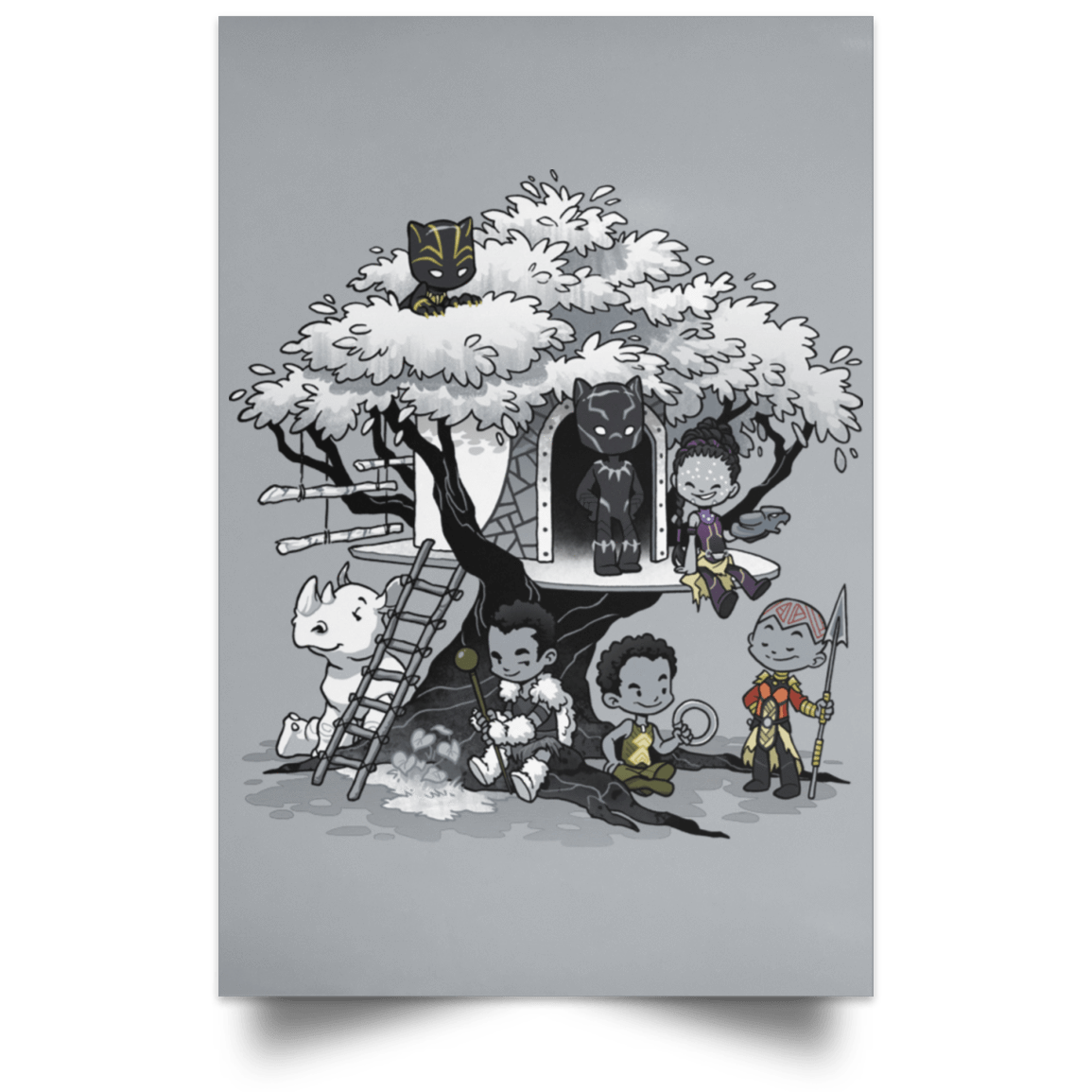 Housewares Grey / 12" x 18" African Treehouse Portrait Poster