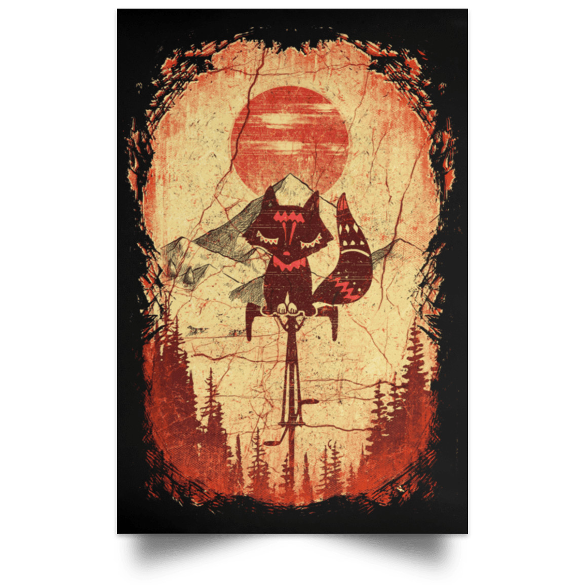 Housewares Black / 12" x 18" Antique Fox On A Bike Portrait Poster