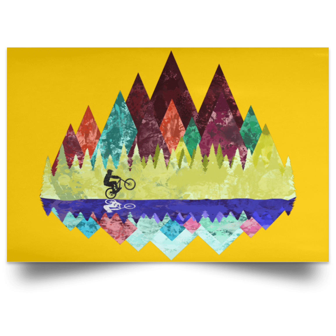 Housewares Athletic Gold / 18" x 12" Autumn Mountain Bike Ride Landscape Poster