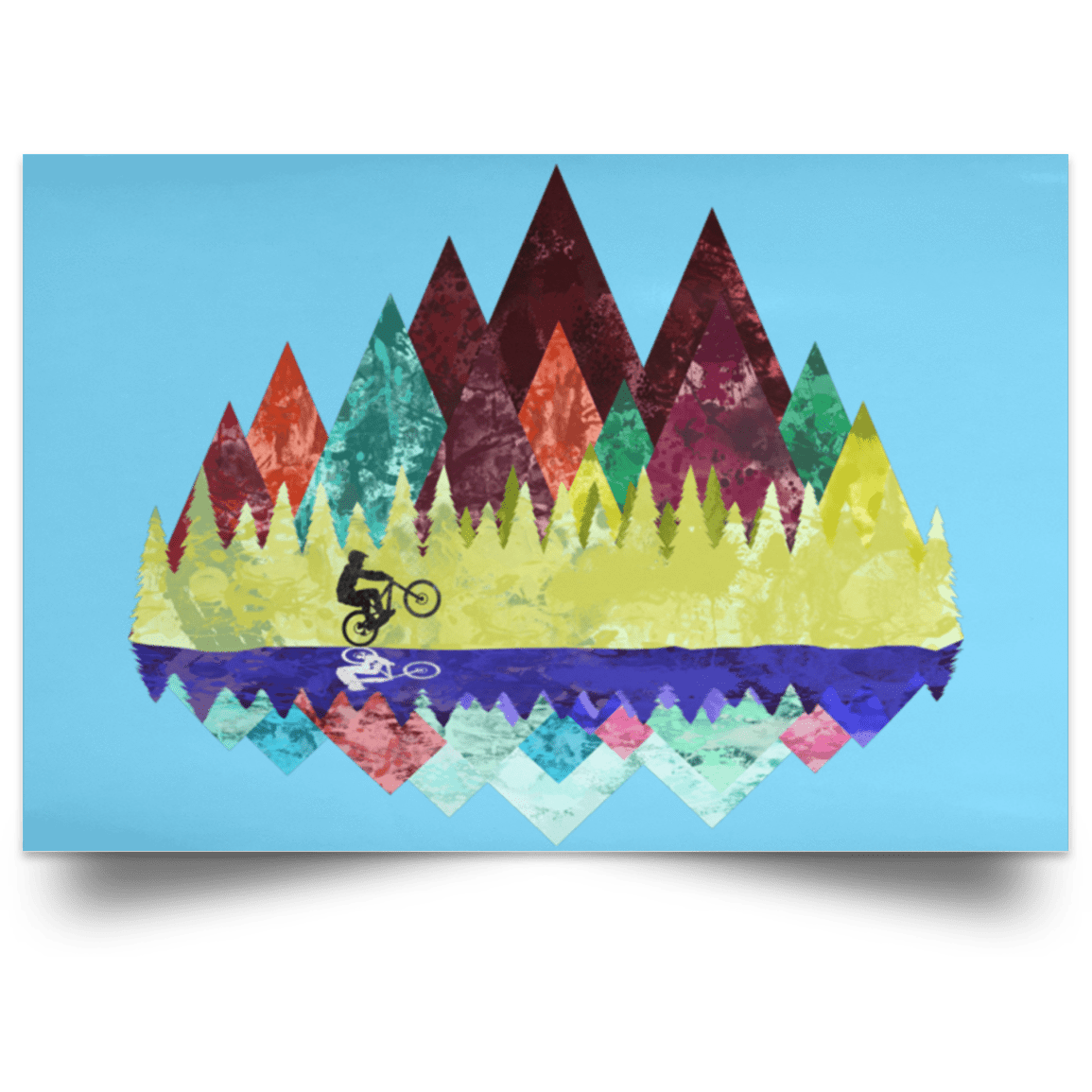 Housewares Columbia Blue / 18" x 12" Autumn Mountain Bike Ride Landscape Poster