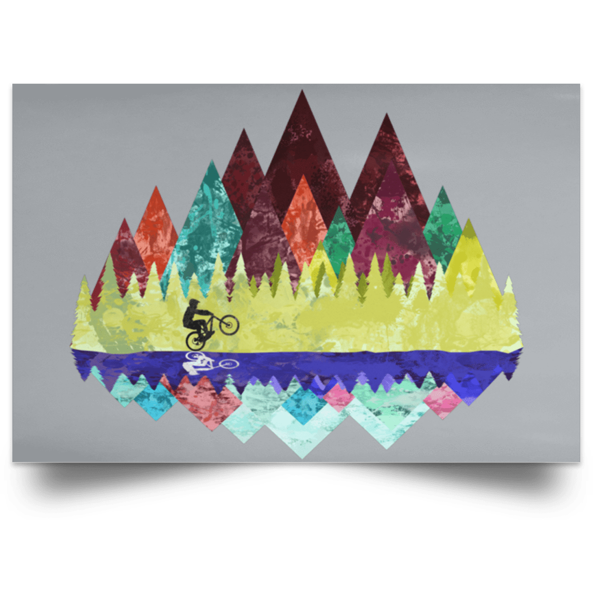 Housewares Grey / 18" x 12" Autumn Mountain Bike Ride Landscape Poster