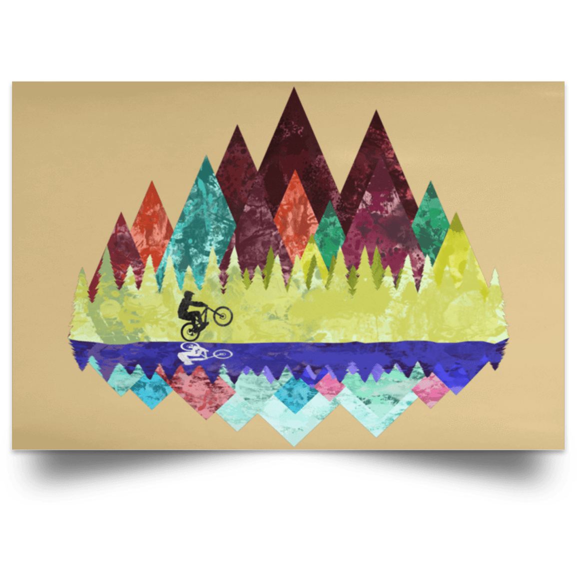 Housewares Tan / 18" x 12" Autumn Mountain Bike Ride Landscape Poster