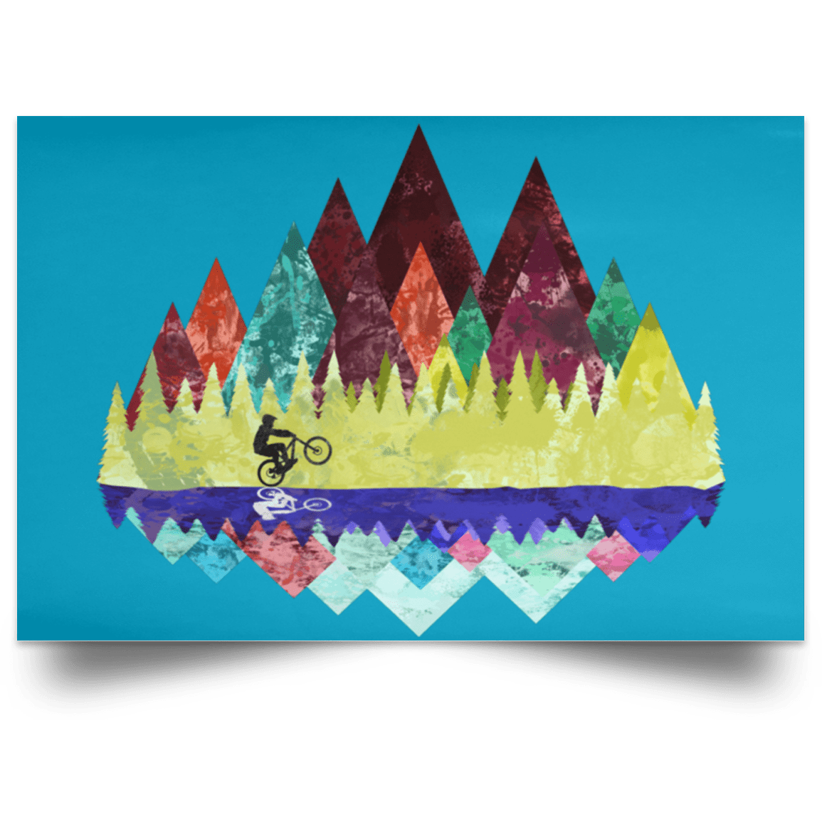 Housewares Turquoise / 18" x 12" Autumn Mountain Bike Ride Landscape Poster