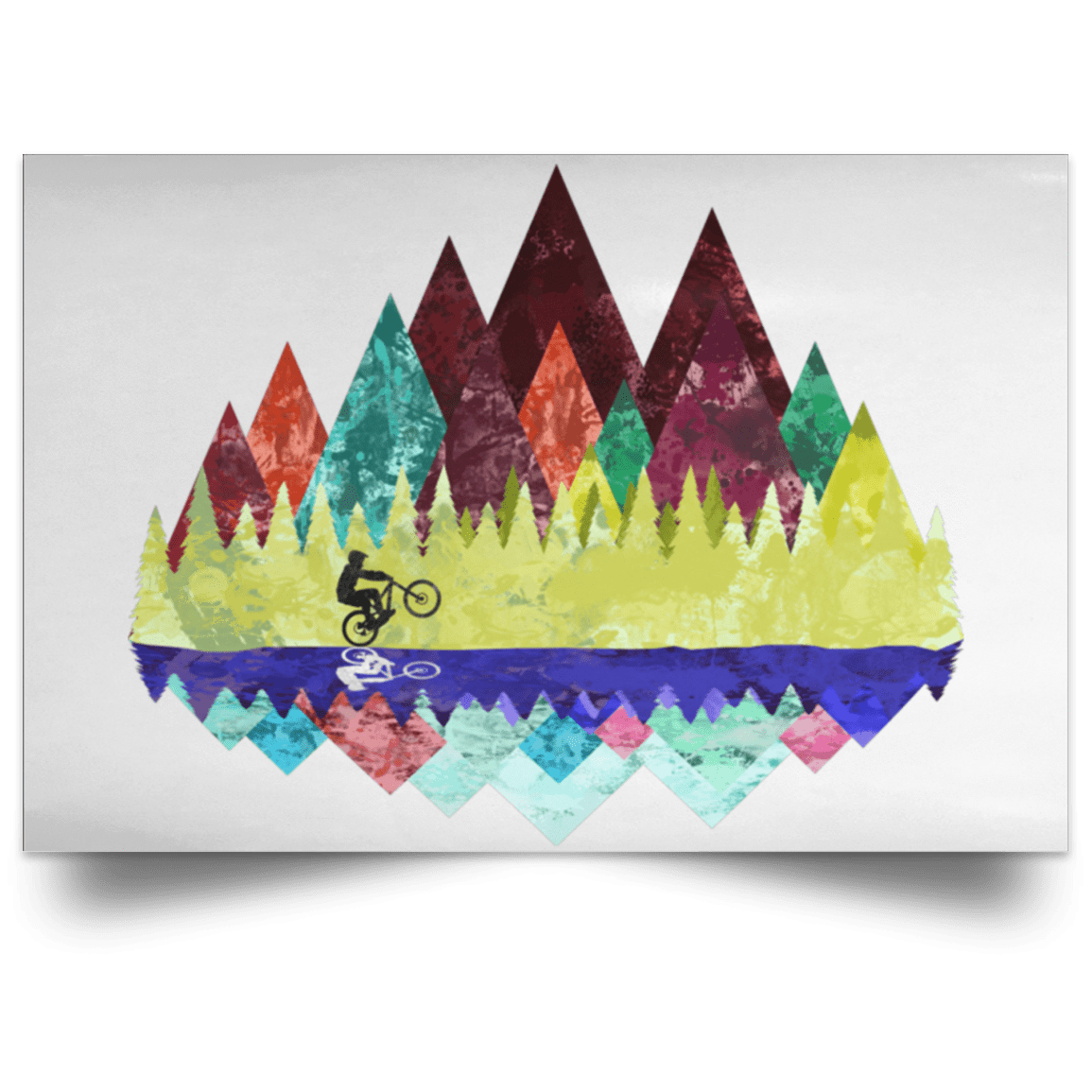 Housewares White / 18" x 12" Autumn Mountain Bike Ride Landscape Poster