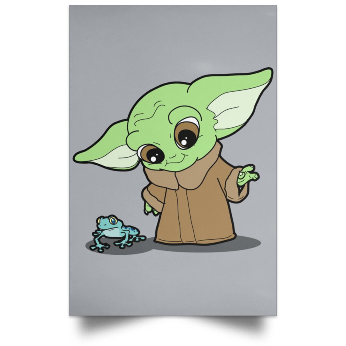 Housewares Grey / 12" x 18" Baby Yoda and Frog Portrait Poster