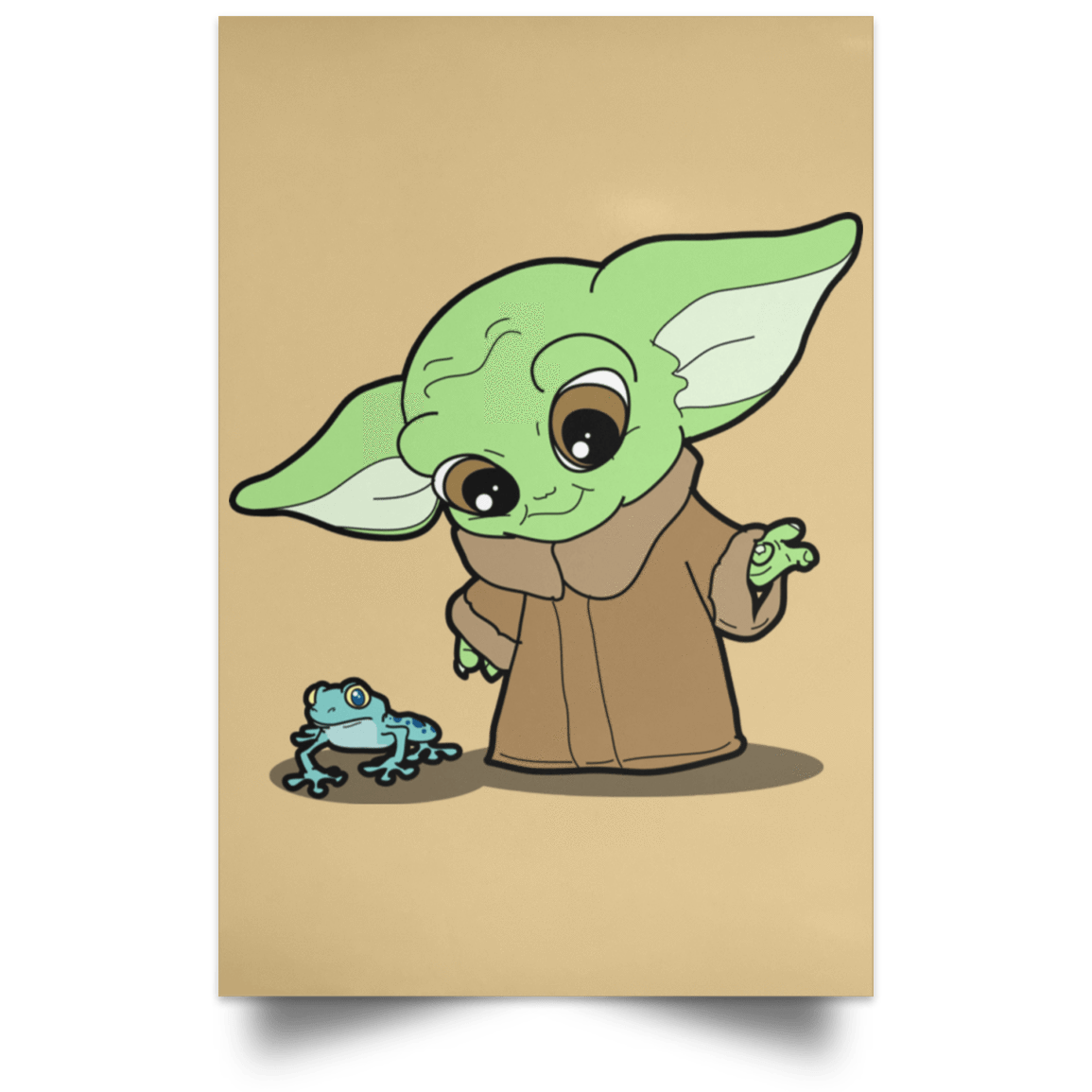 Housewares Tan / 12" x 18" Baby Yoda and Frog Portrait Poster
