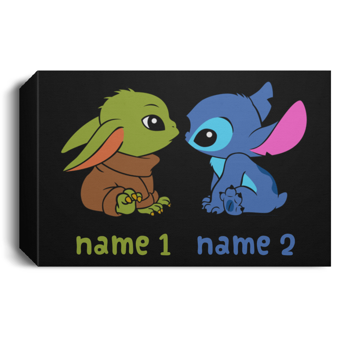 Housewares Black / 24" x 16" Baby Yoda and Stitch Personalized Landscape Canvas