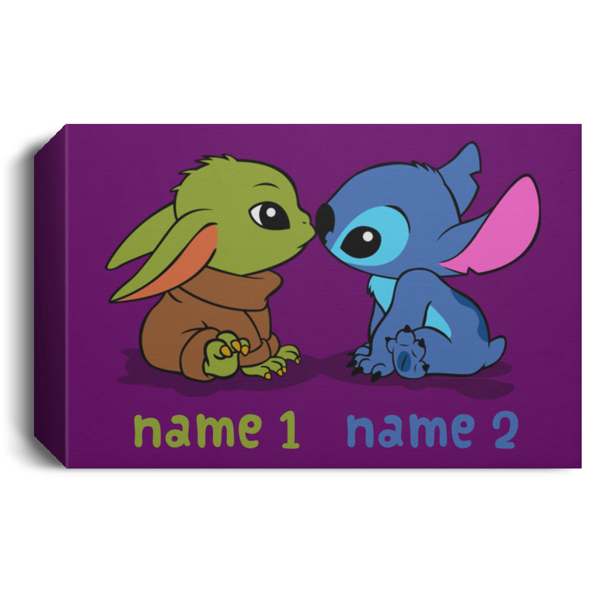 Housewares Purple / 24" x 16" Baby Yoda and Stitch Personalized Landscape Canvas
