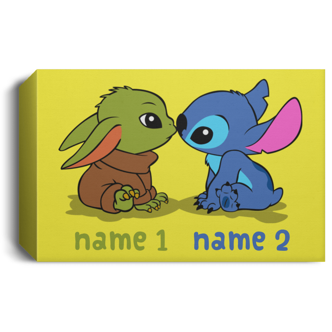 Housewares Yellow / 24" x 16" Baby Yoda and Stitch Personalized Landscape Canvas