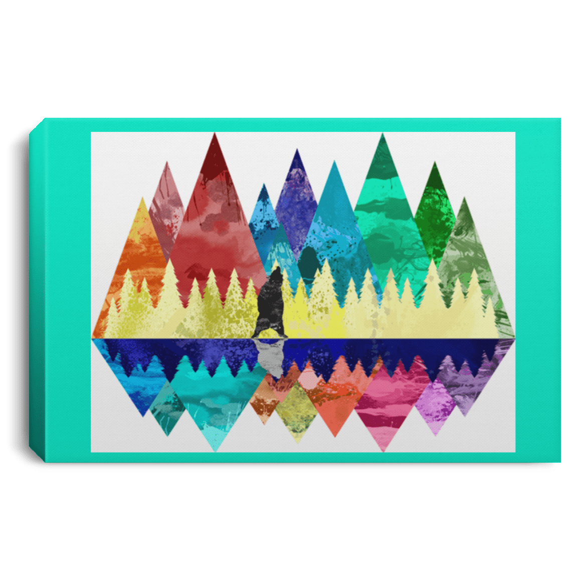 Housewares Teal / 12" x 8" Bear Color Forest Premium Landscape Canvas