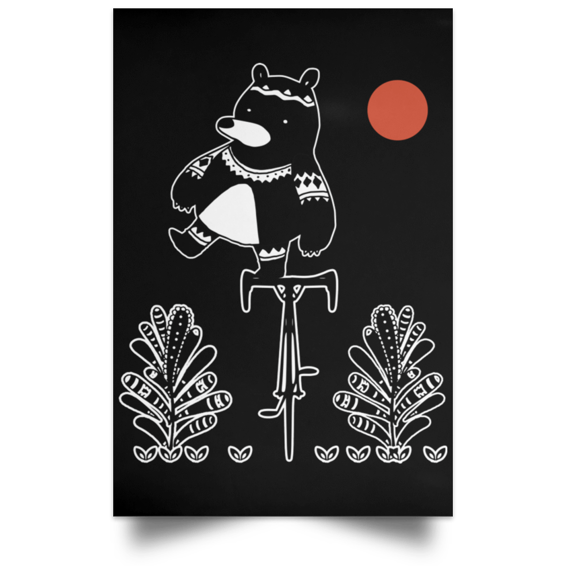 Housewares Black / 12" x 18" Bear On A Bike Portrait Poster