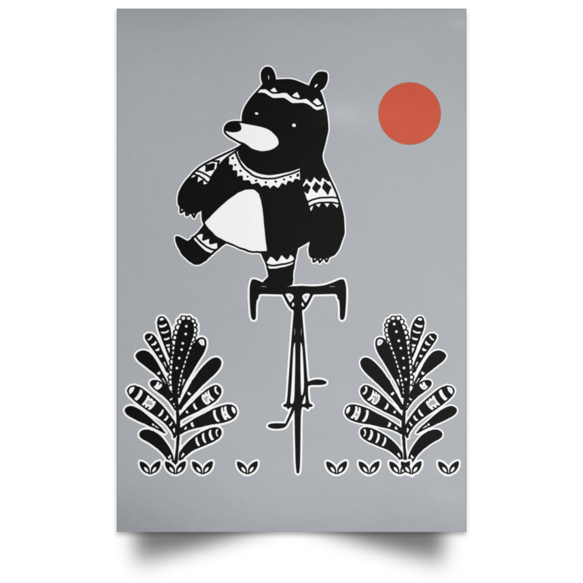 Housewares Grey / 12" x 18" Bear On A Bike Portrait Poster