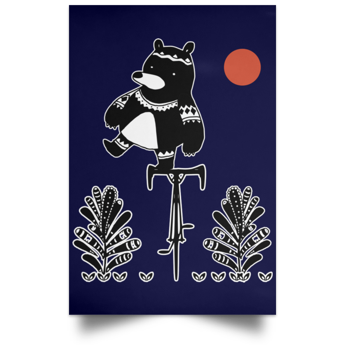 Housewares Navy / 12" x 18" Bear On A Bike Portrait Poster