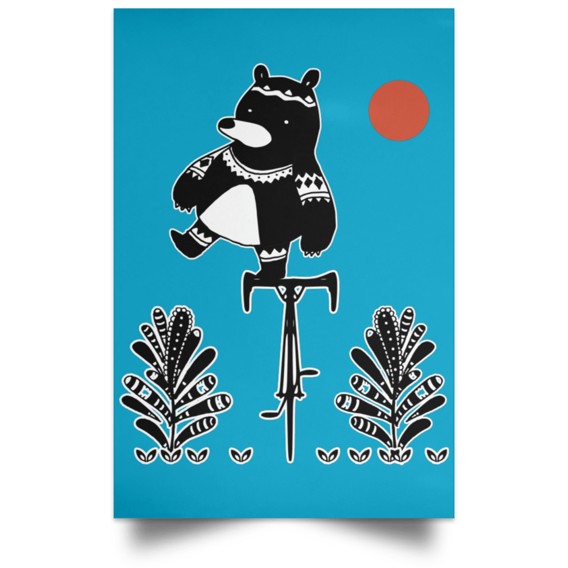 Housewares Turquoise / 12" x 18" Bear On A Bike Portrait Poster