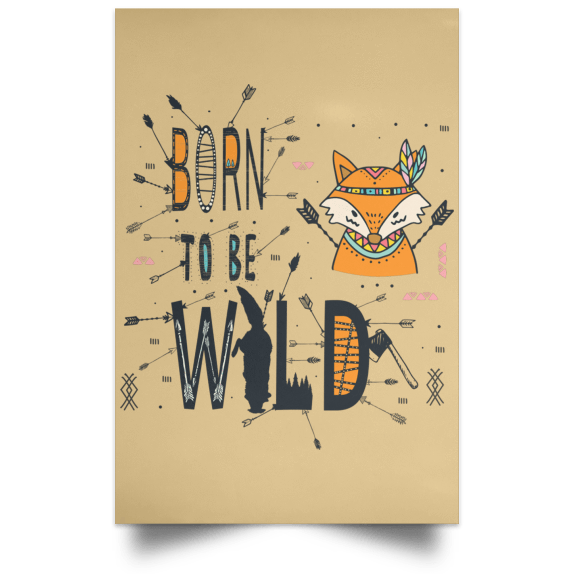 Housewares Tan / 12" x 18" Born To Be Wild Fox Portrait Poster