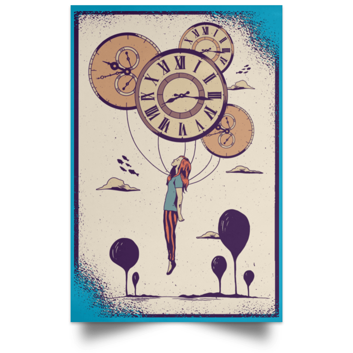 Housewares Turquoise / 12" x 18" Clock Portrait Poster