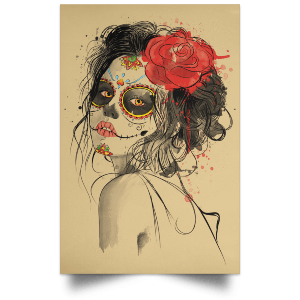 Housewares Tan / 12" x 18" Day of the Dead Portrait Poster