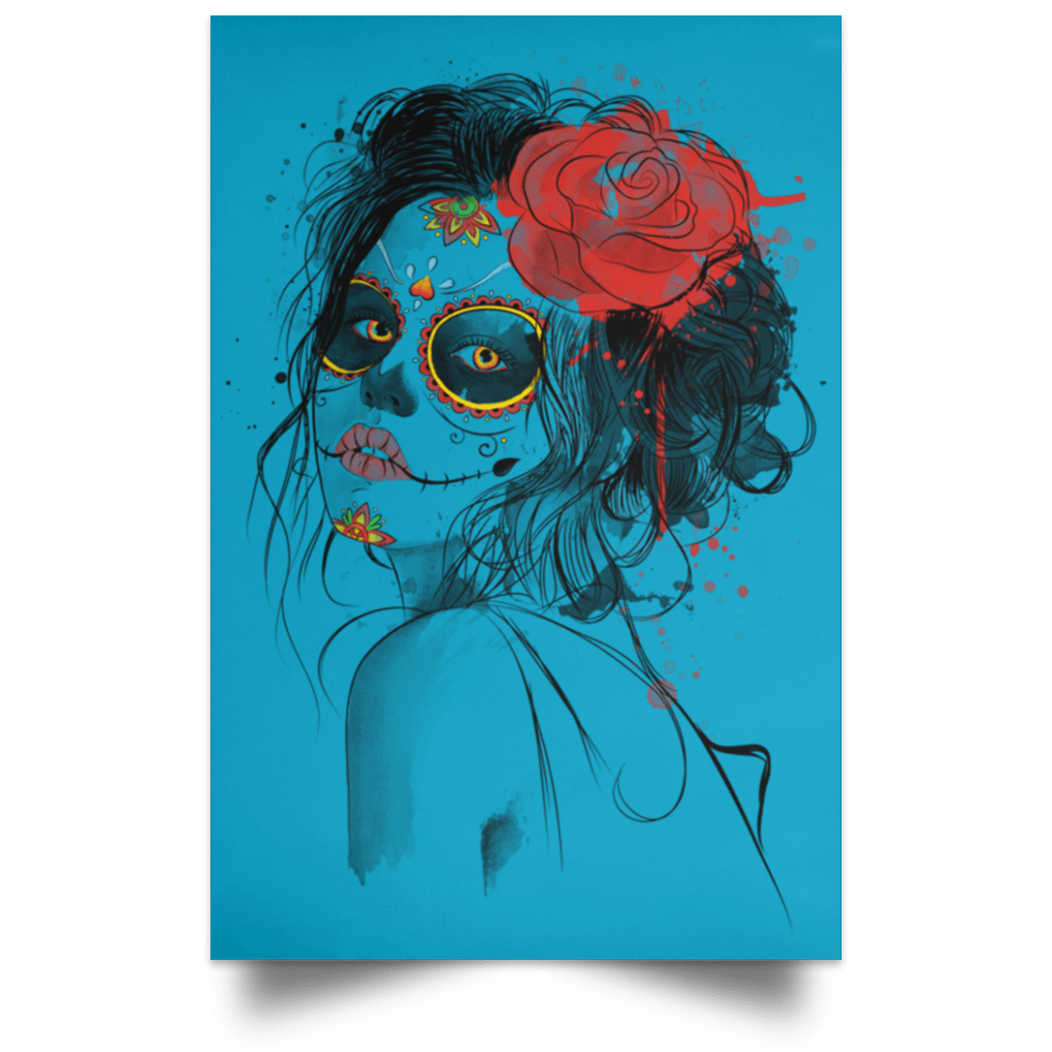 Housewares Turquoise / 12" x 18" Day of the Dead Portrait Poster