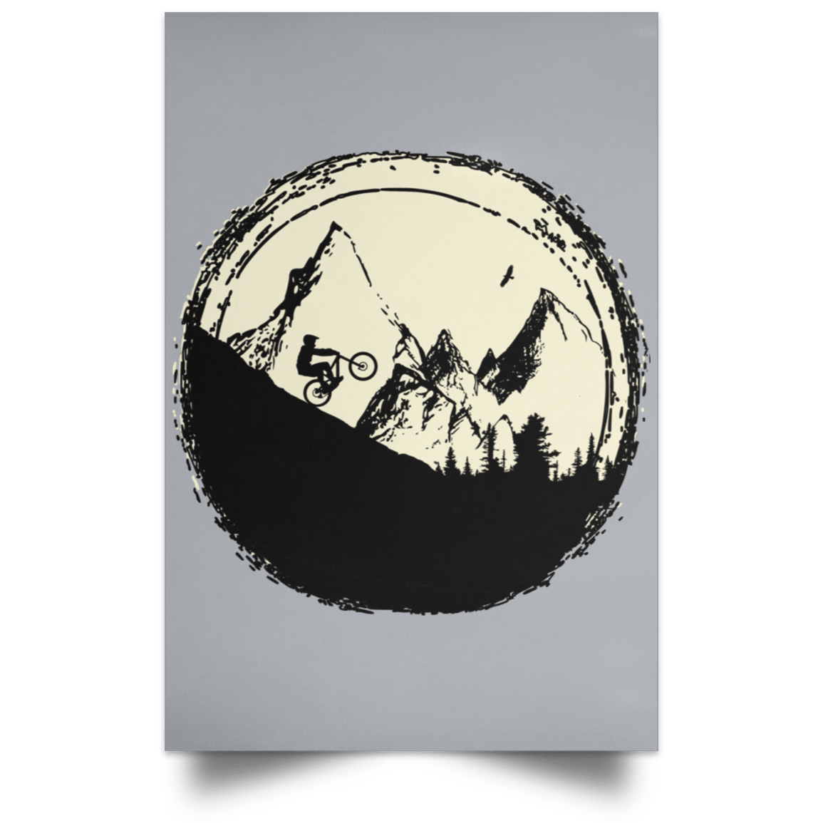 Housewares Grey / 12" x 18" Flying Eagle Mountain Bike Portrait Poster