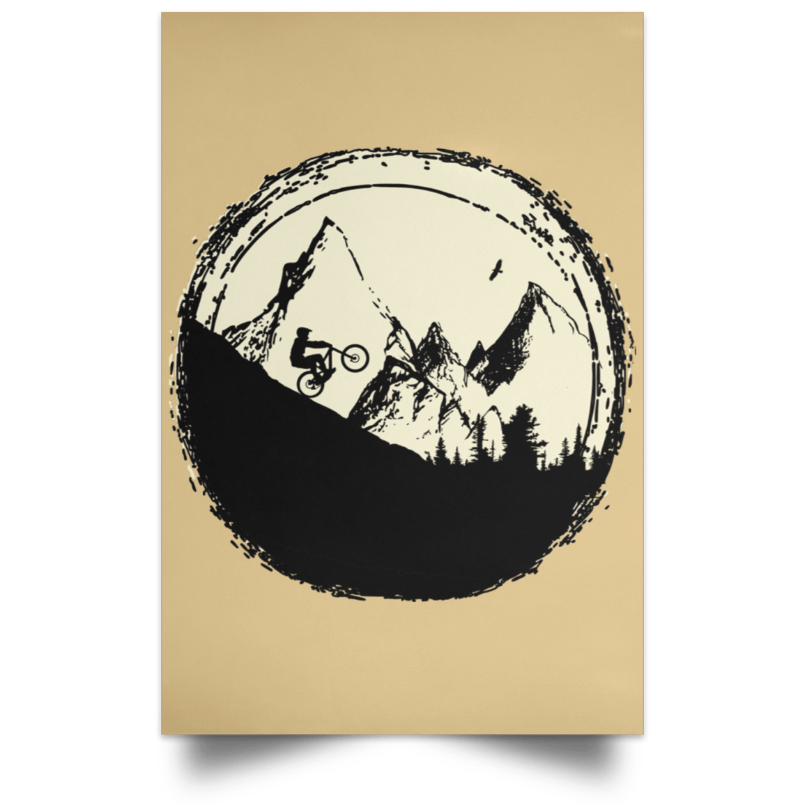 Housewares Tan / 12" x 18" Flying Eagle Mountain Bike Portrait Poster