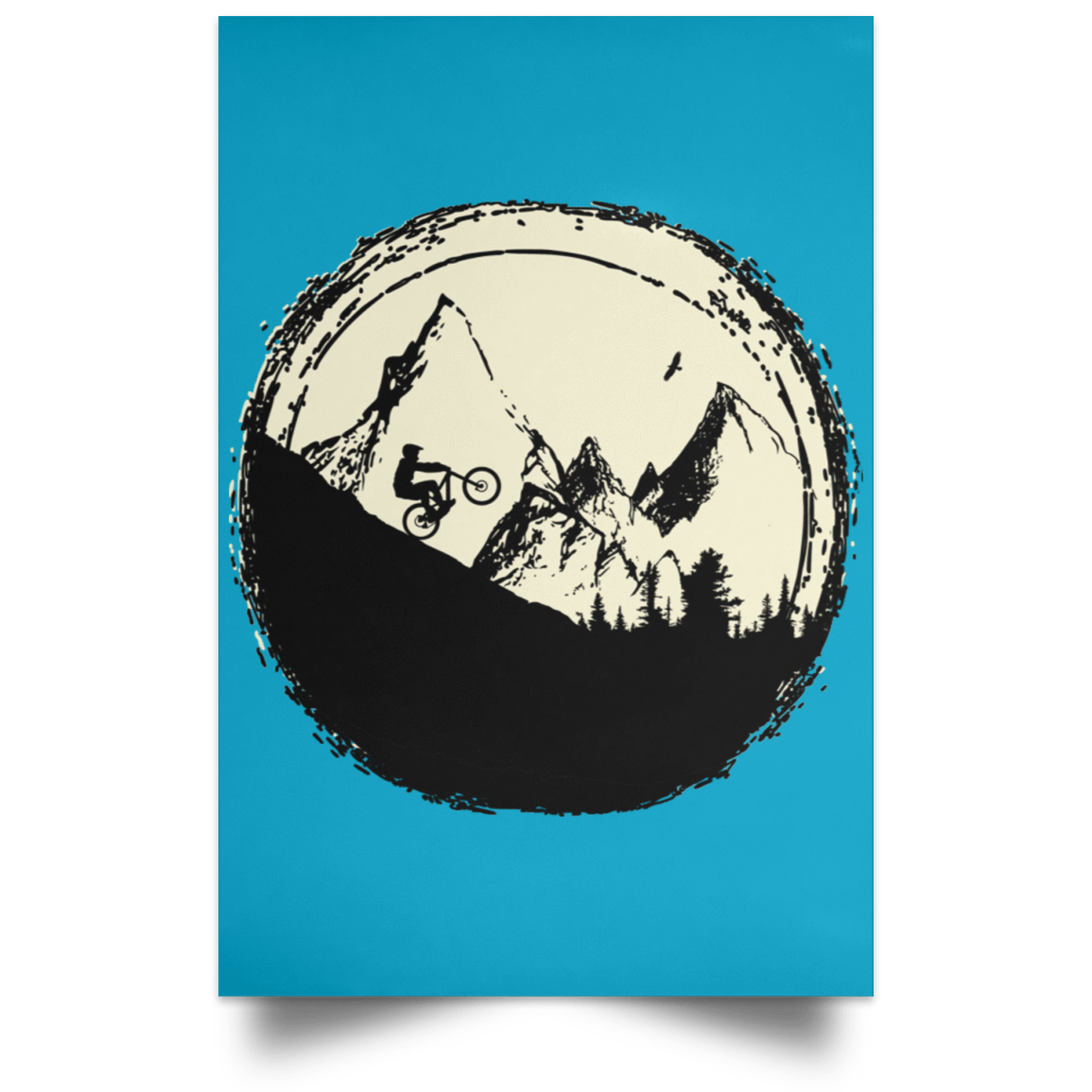 Housewares Turquoise / 12" x 18" Flying Eagle Mountain Bike Portrait Poster
