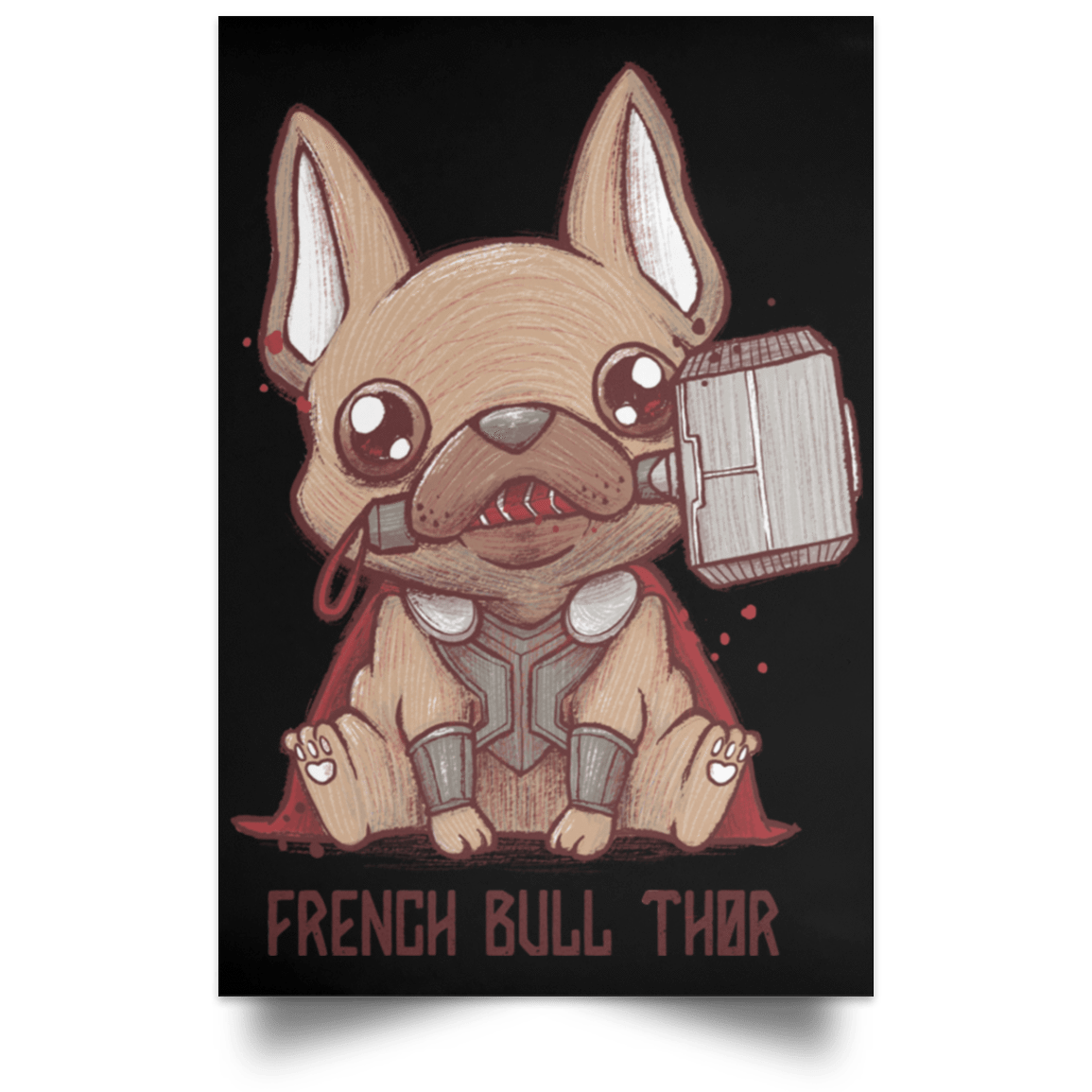 Housewares Black / 12" x 18" French Bull Thor Portrait Poster