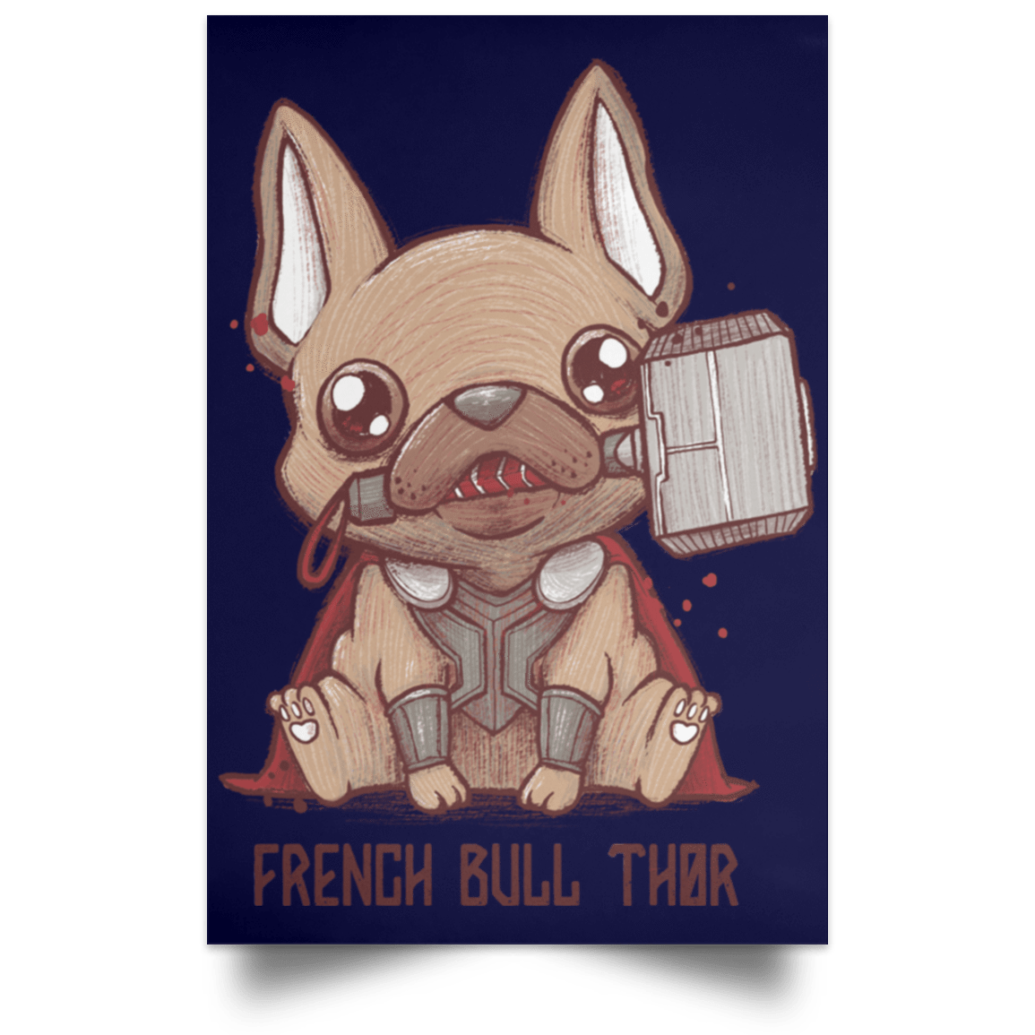 Housewares Navy / 12" x 18" French Bull Thor Portrait Poster