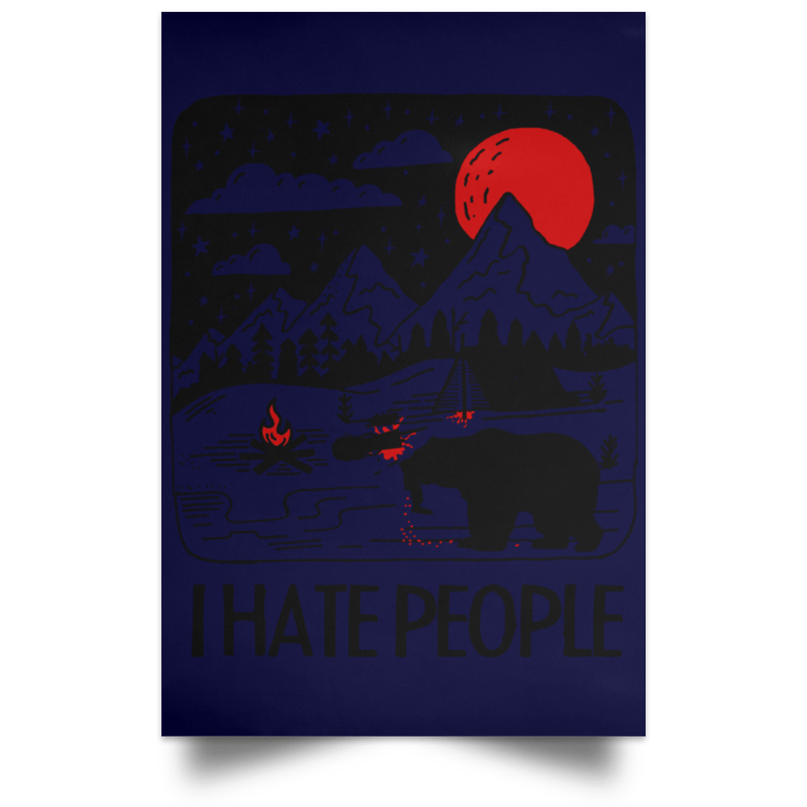 Housewares Navy / 12" x 18" I Hate People Portrait Poster