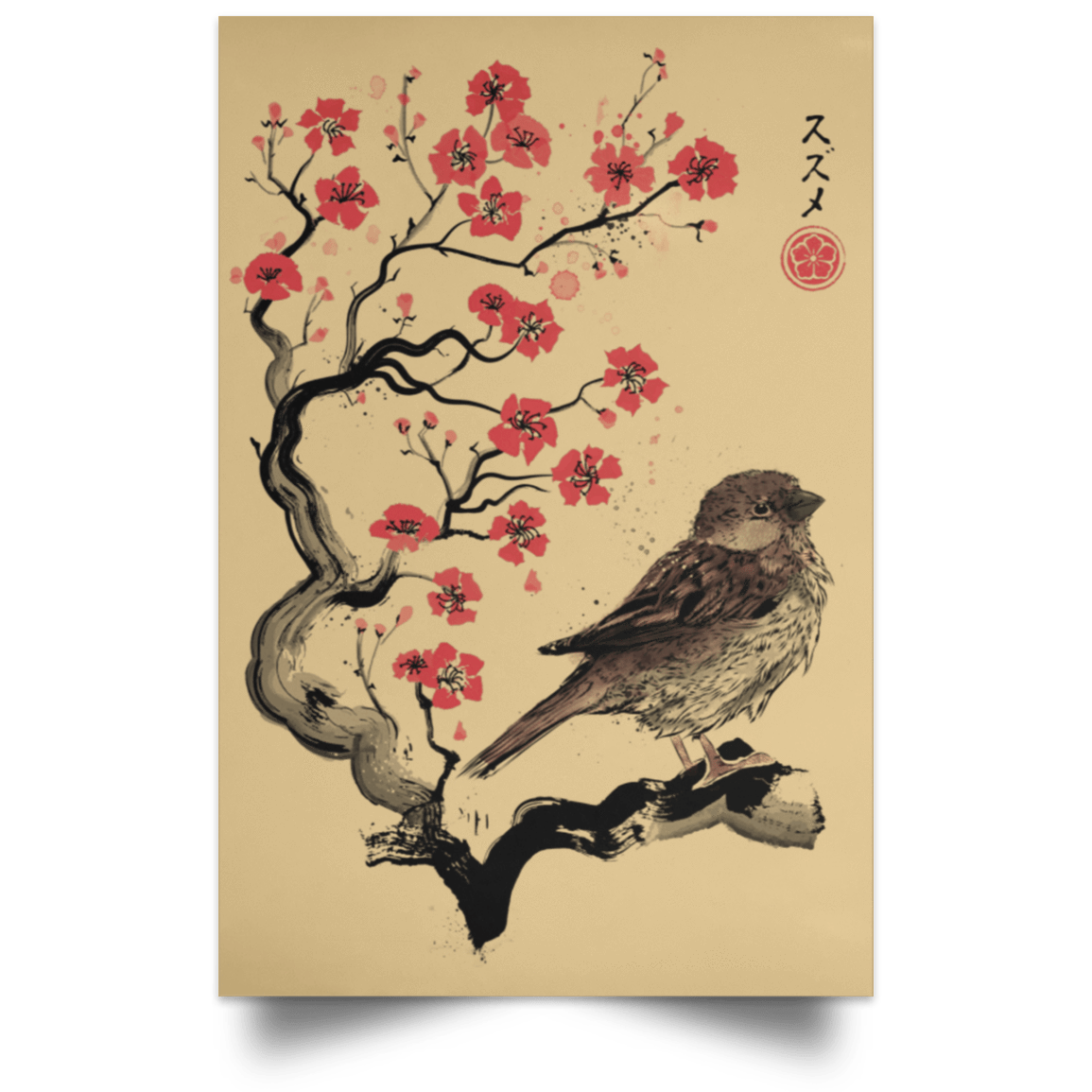 Housewares Tan / 12" x 18" Little Sparrow sumi-e Portrait Poster