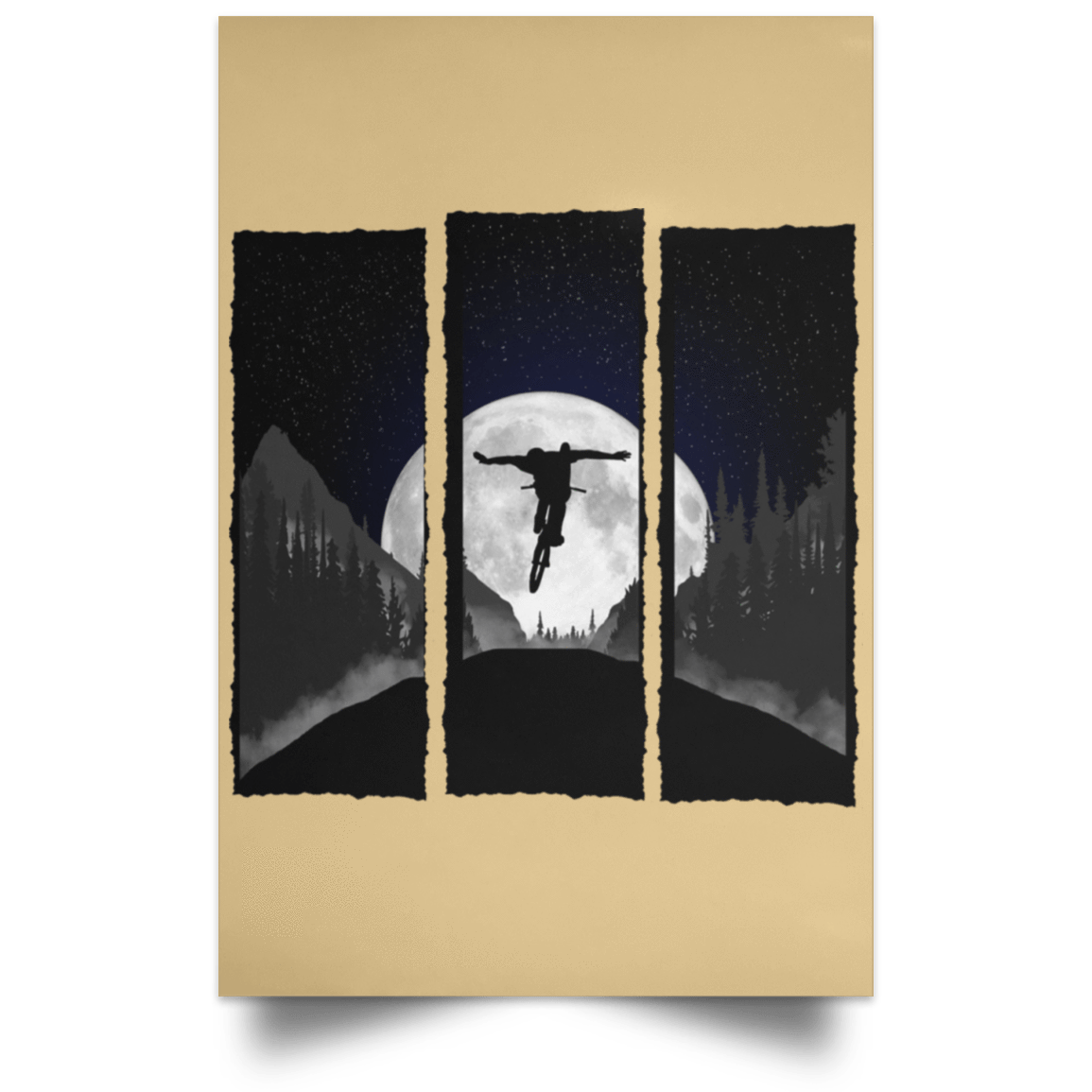 Housewares Tan / 12" x 18" No Hands Moonlight Ride Portrait Poster