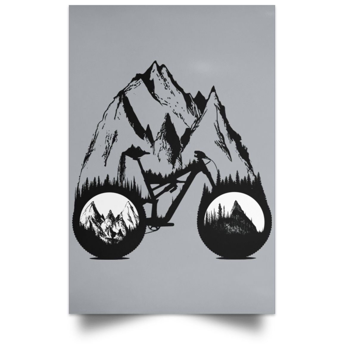 Housewares Grey / 12" x 18" One With Nature Mountain Bike Portrait Poster